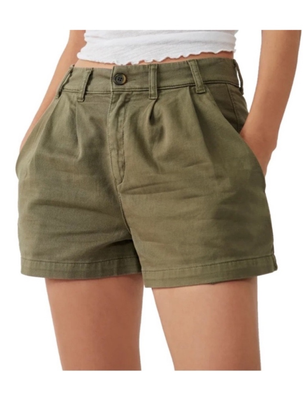 Free People Women’s Green Billie Chino Shorts Color Beetle Size 2